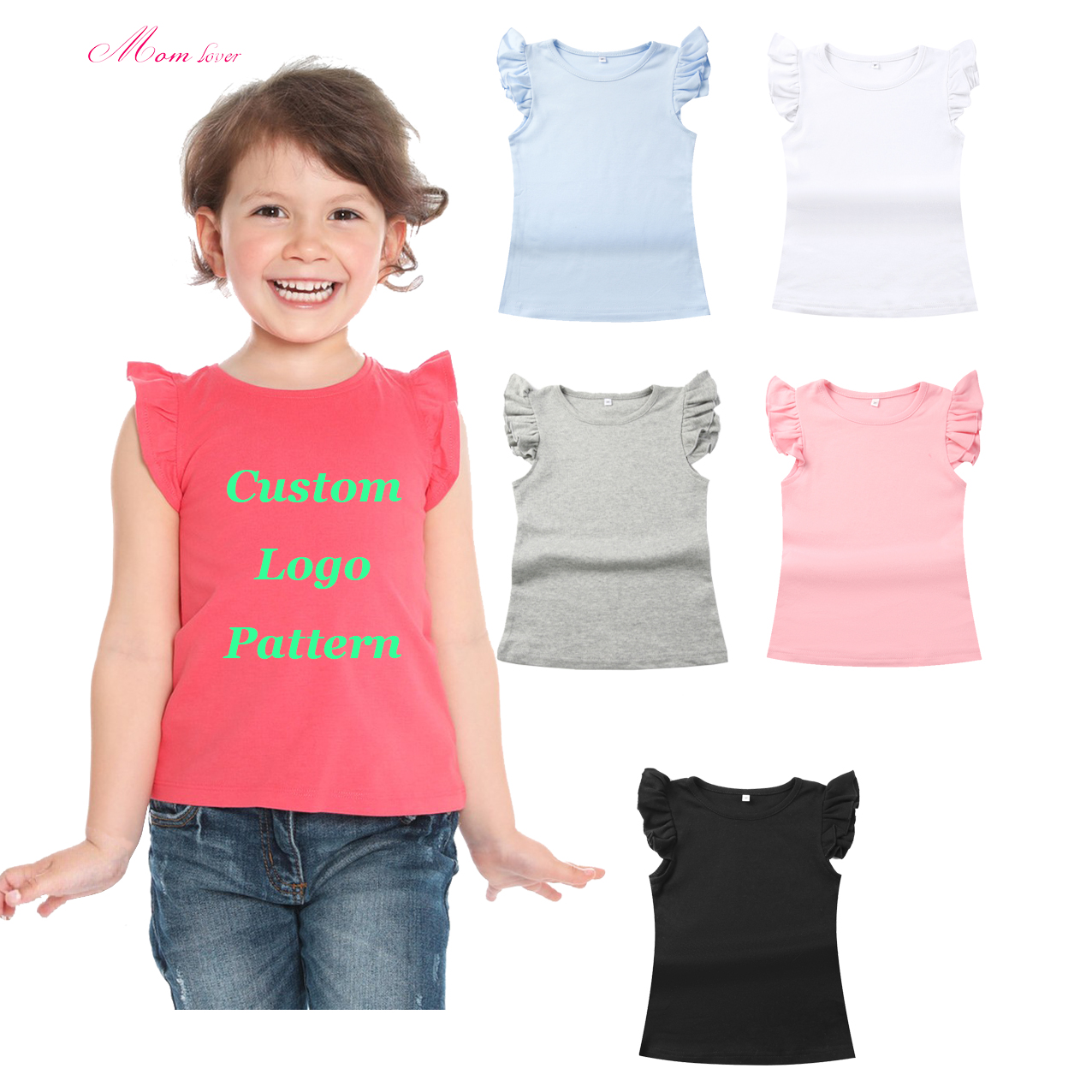Ruffled Cuff T-shirt pusta letnia koszula krótkie rękawowe koszulki dla dziewcząt